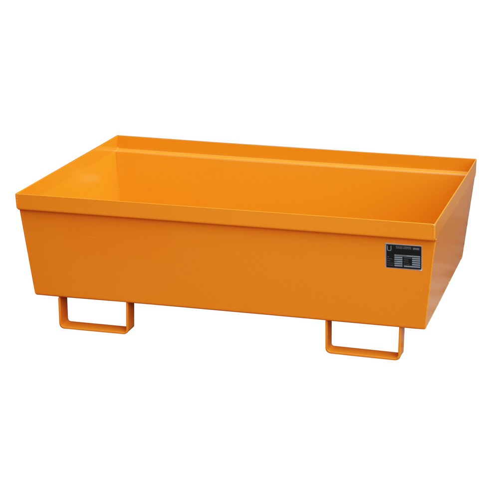 Product afbeelding: Bauer® Lekbak van staal, hxbxd 415 x 800 x 1.200 mm, zonder rooster, geeloranje