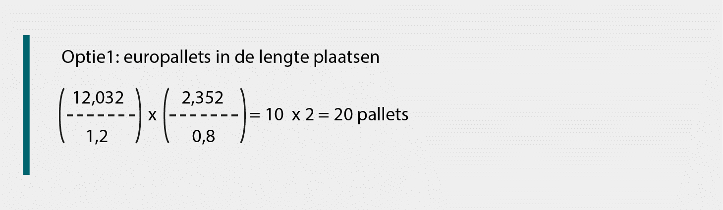 Formule om te berekenen hoeveel europallets in de lengte in een 40 ft container passen